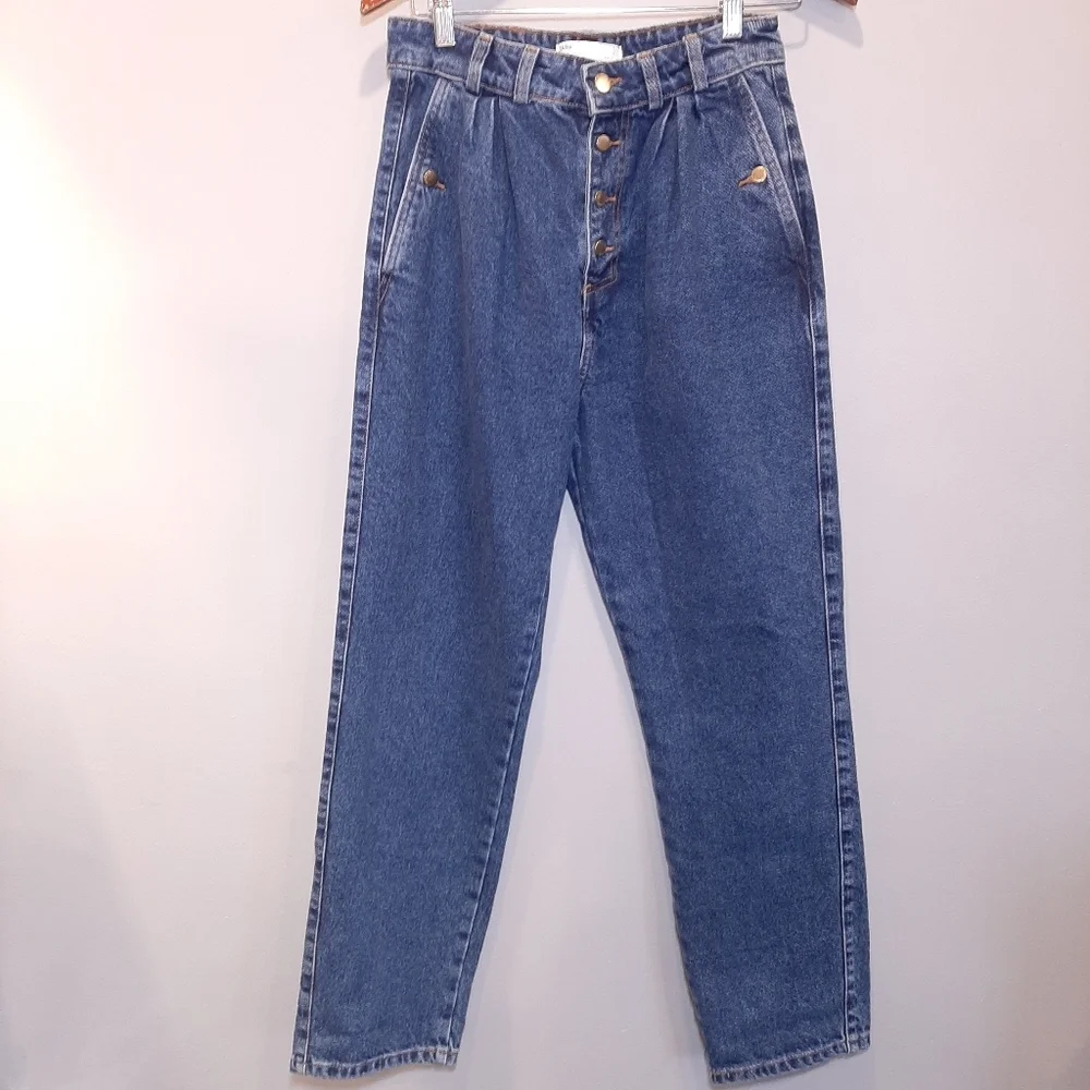 ZARA High Waist Mom Jeans Pleated 80s Style Tapered Leg Cropped Ankle Denim